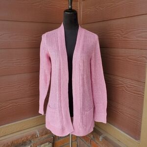 Talbots Linen Pink Open-Front Women's Sweater Faux Pockets